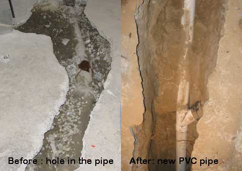 Drain pipe replacement before and after picture by Toronto Master Plumber from A to Z Plumbing & Drain